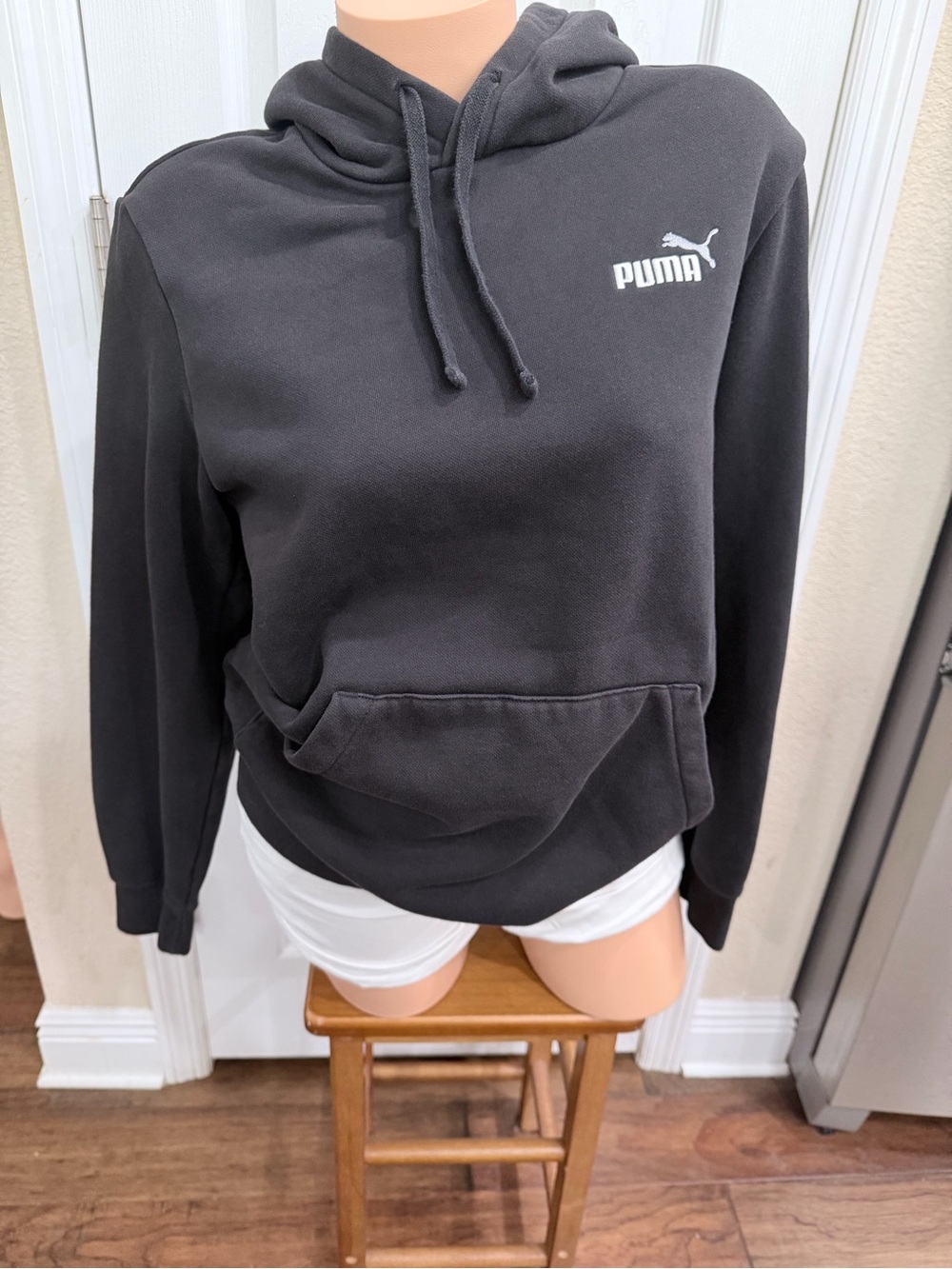 Puma Black Gray Hoodie Sweatshirt Small Logo Pocket Size S